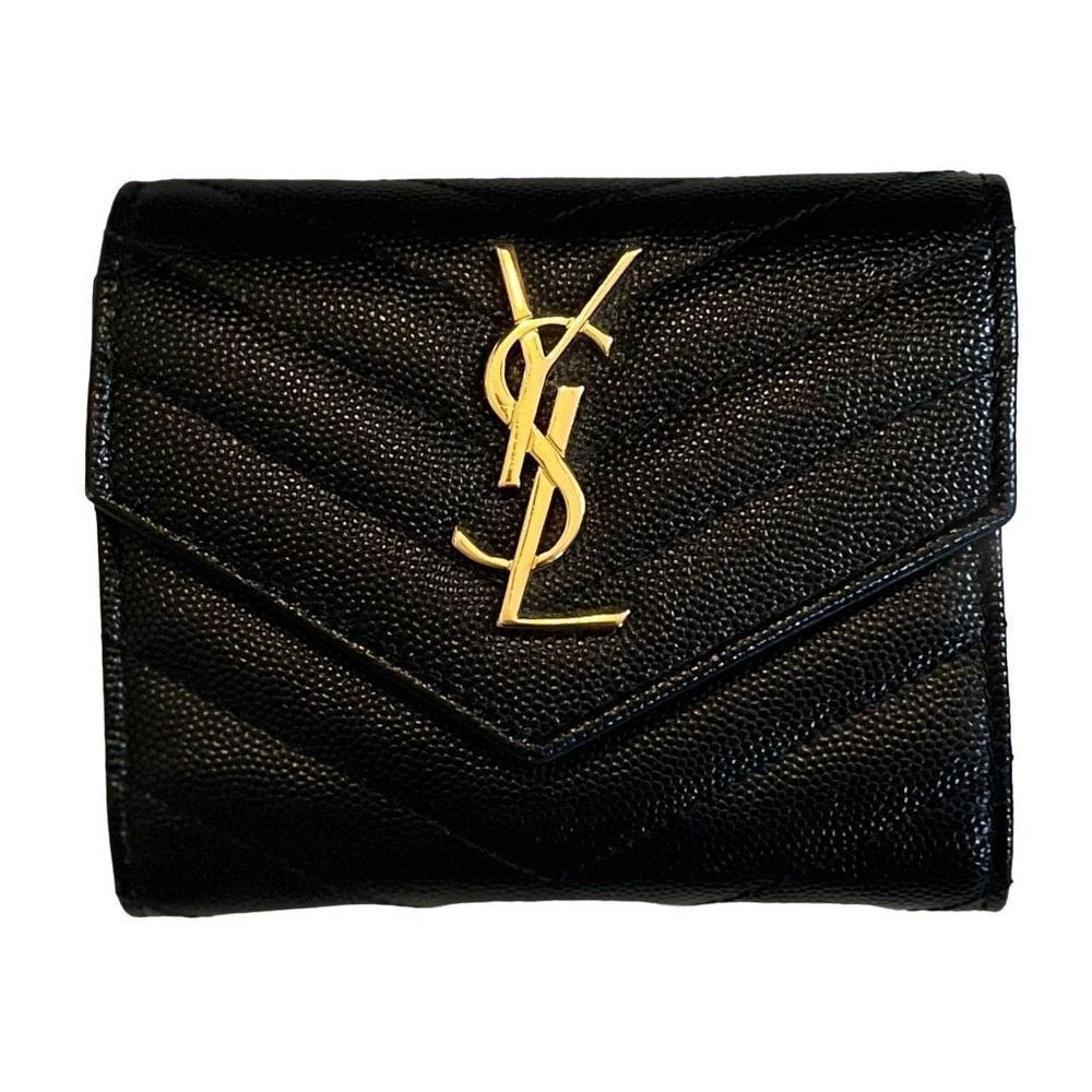 YSL CASSANDRE MATELASSÉ COMPACT TRI FOLD WALLET IN GRAIN DE POUDRE
